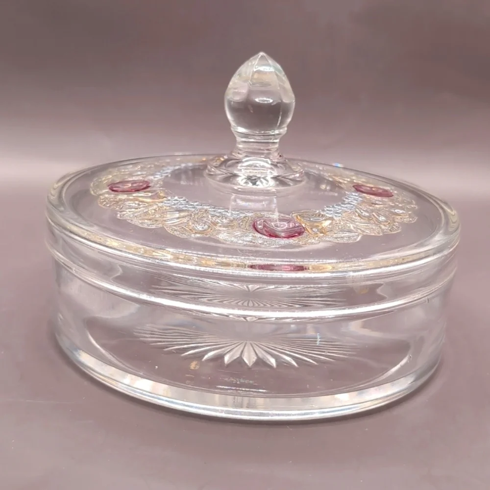 Vintage Westmoreland Della Robbia Heavy Glass Candy Chocolate Nut Dish with Lid